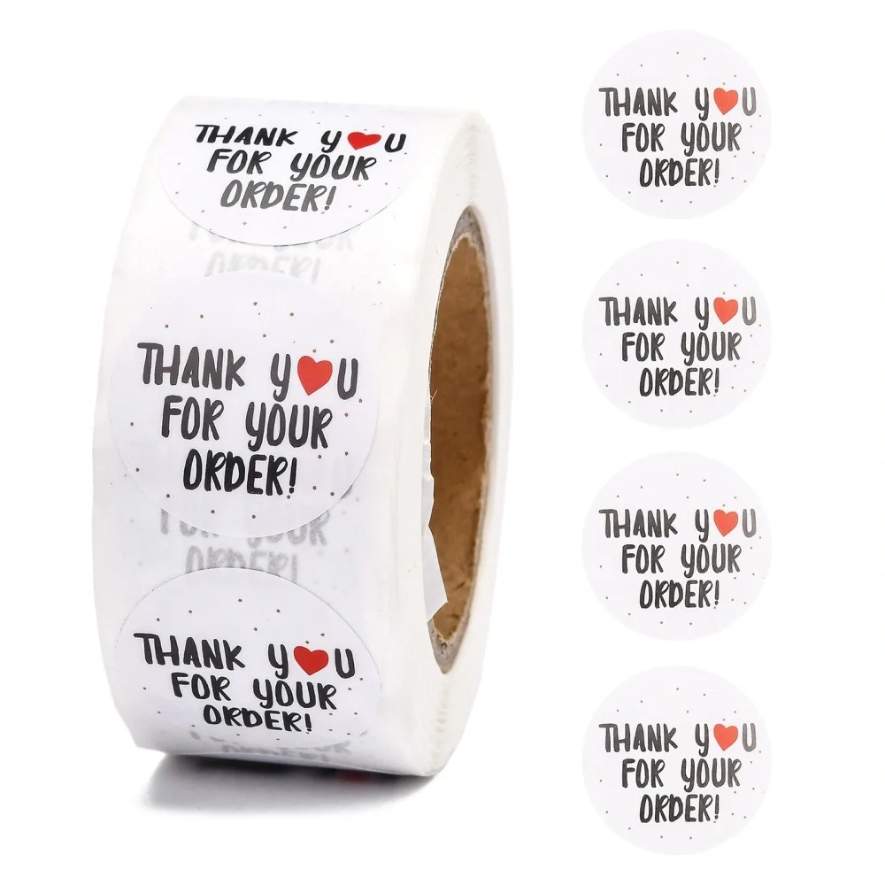 500 Thank You Stickers Roll With Heart